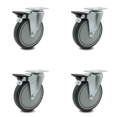 Service Caster Cambro Beverage Service Cart Swivel Caster with Brake Replacement Set - SCC CAM-SCC-20S614-TPRB-PLB-4